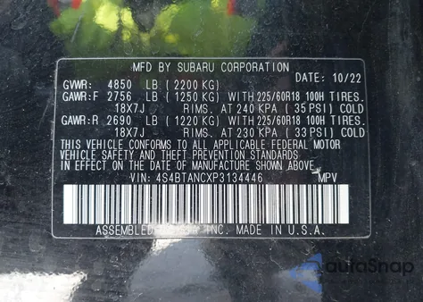 2023 Subaru Outback 2.5 I Limited Awd z USA, uszkodzony, nr VIN 4S4BTANDXP3134446